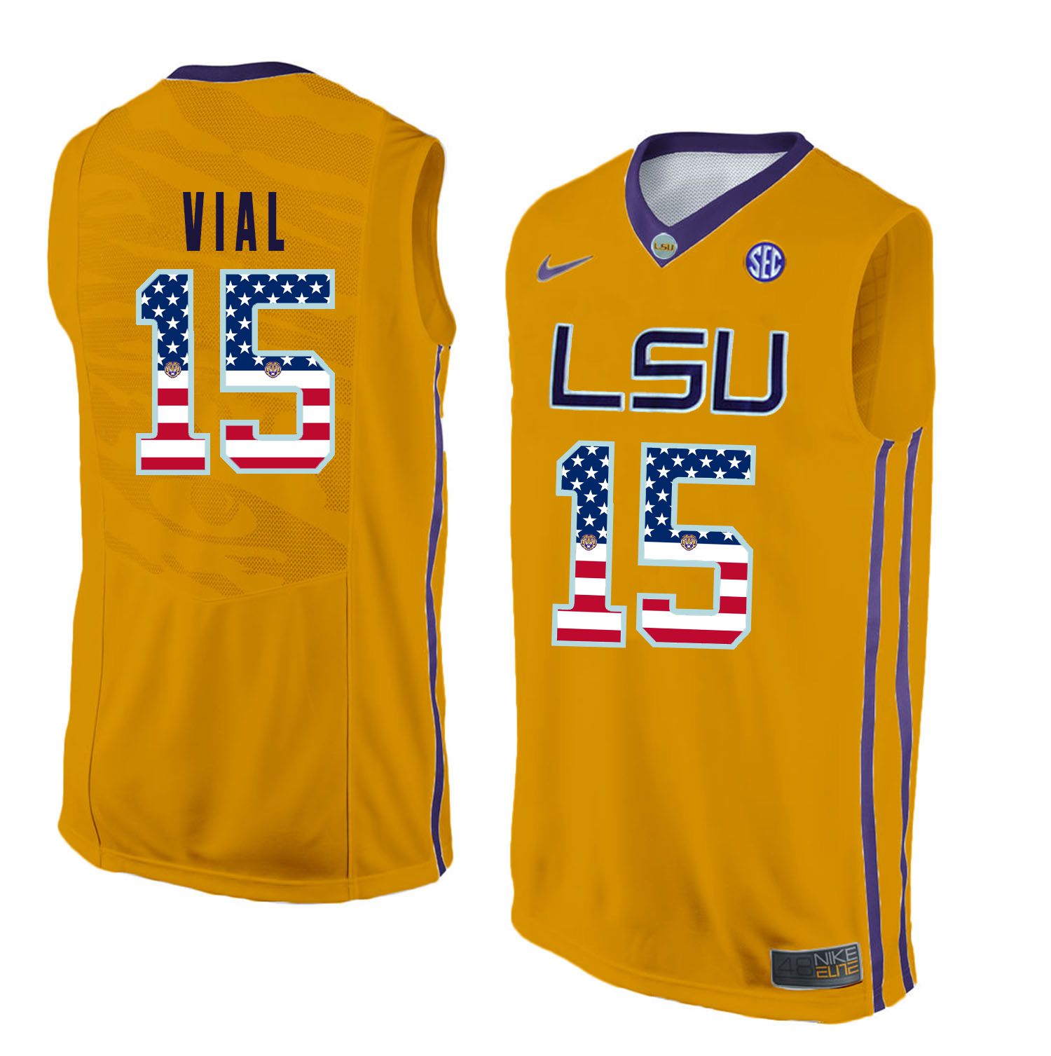 Men LSU Tigers 15 Vial Yellow Flag Customized NCAA Jerseys
